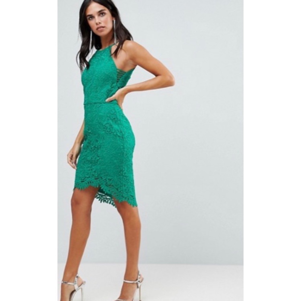 Adelyn Rae emerald lace cocktail dress